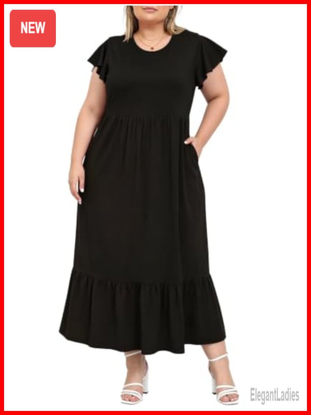 Plus Size Maxi Dress with Pockets Ruffle Short Sleeve Casual Summer